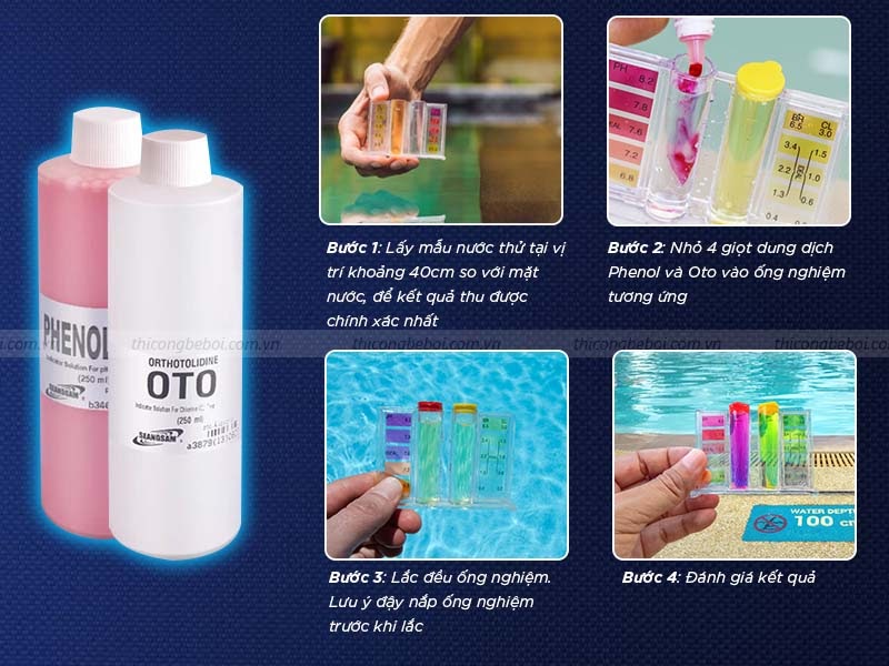 cách dùng bộ dung dịch test nước hồ bơi Oto & Phenol 250ml
