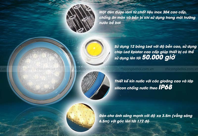 đặc điểm đèn LED bể bơi TF12-12W