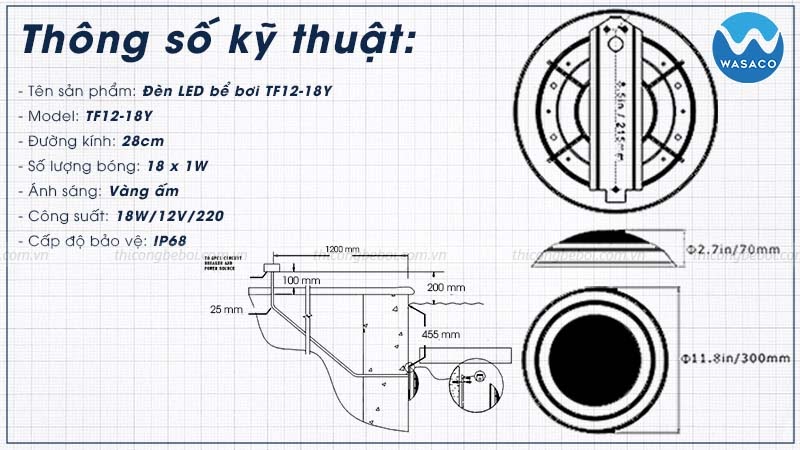 thông số đèn LED bể bơi TF12-18Y