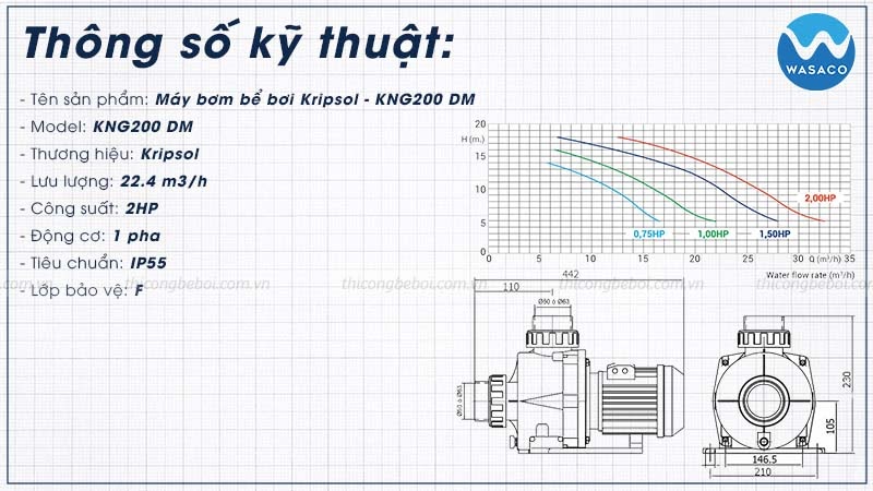 Thông số máy bơm bể bơi Kripsol - KNG200 DM
