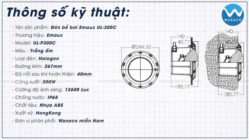 thông số đèn bể bơi Emaux UL-300C