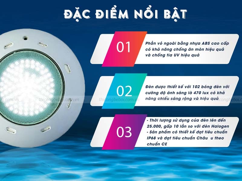 đặc điểm đèn LED bể bơi Emaux CP100 Automatic