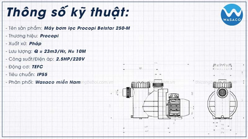 thông số máy bơm lọc Procopi Belstar 250-M