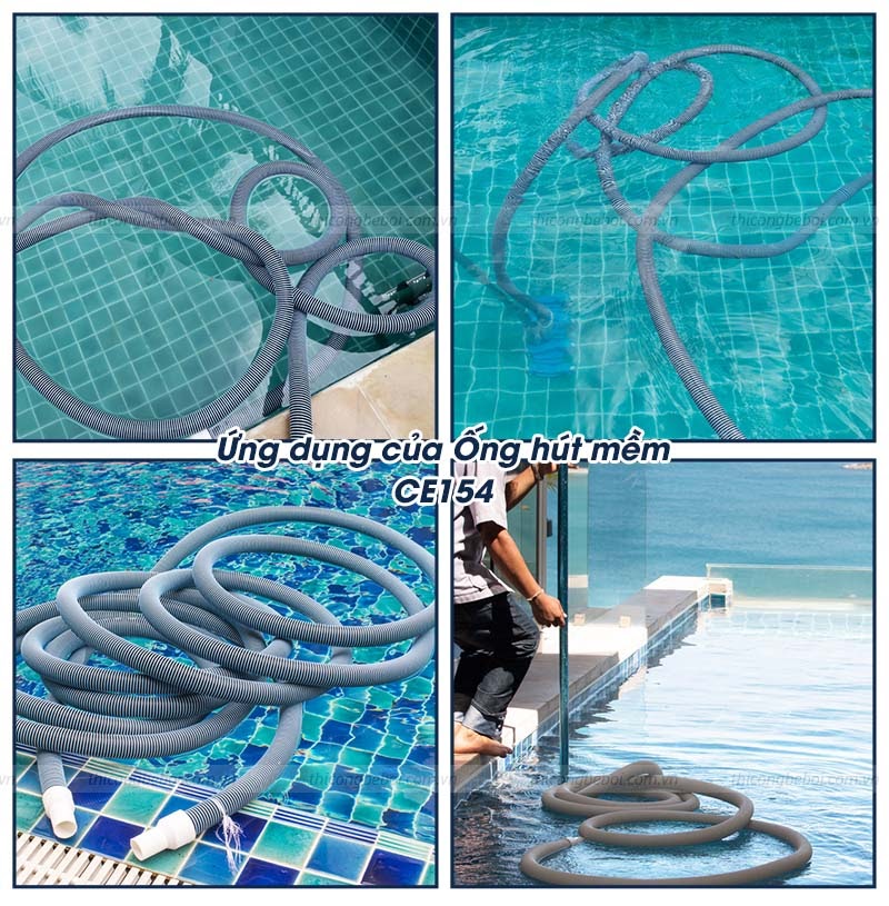 Ứng dụng ống hút mềm vệ sinh bể bơi CE154